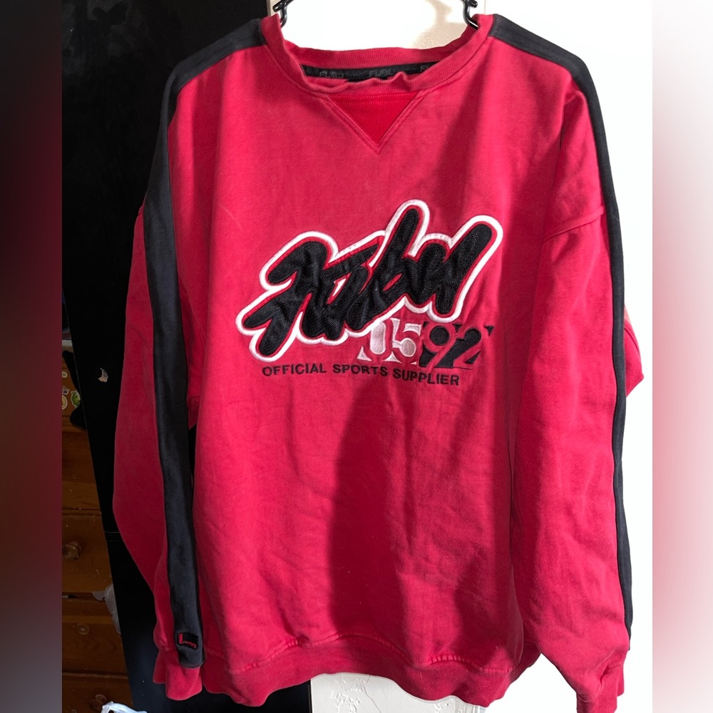 Vintage Red Y2K 00s DSWT Fubu Embroidered Spellout Mens Crewneck Size XXL
